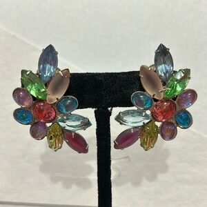 Vintage Pastel Crystal Crescent Earrings-boutique